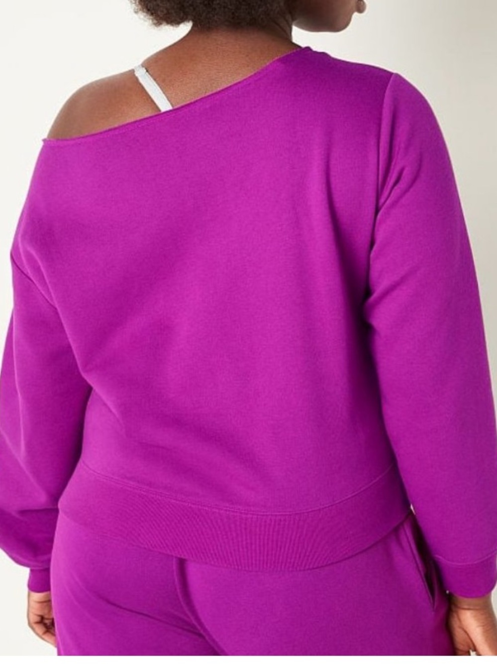 NEW!💗PINK VS Fuchsia FLEECE CROPPED Off The Shoulder Sweatshirt! NWT! Size XL! - Picture 3 of 6